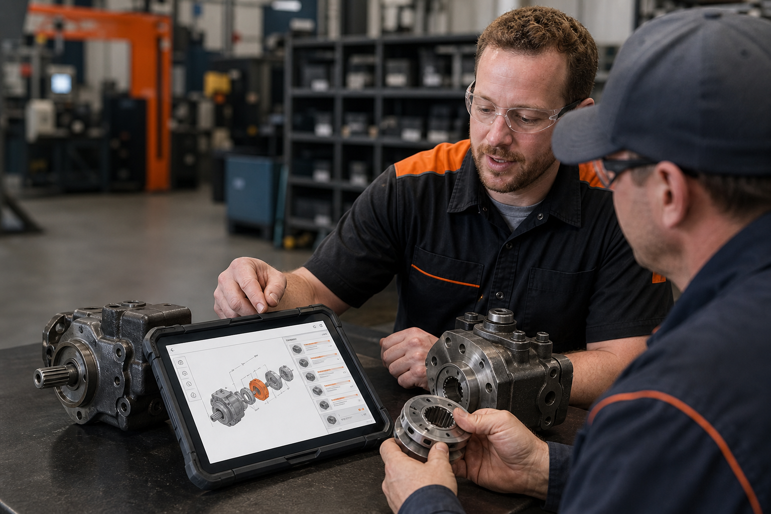 Industrial Specialist Reviewing Schematic On Tablet